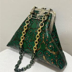 Original Design! Handsewn Unique Pyramid Shaped & Embossed Cowhide Multi Use Bag